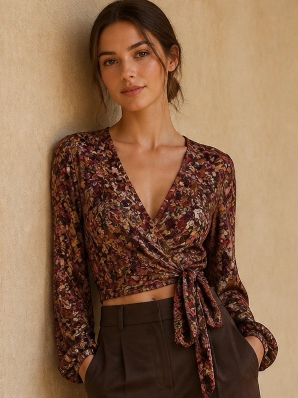 Kachel X Anthropologie Womens True Wrap Top Size 8 Forest Boho Fairy Cottagecore